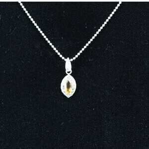 925 Sterling Silver Citrine Pendant Necklace Marquis Cut Gemstone Ball chain 18”